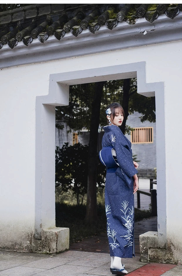 Dark Blue Women Traditional Ceremony Yukata