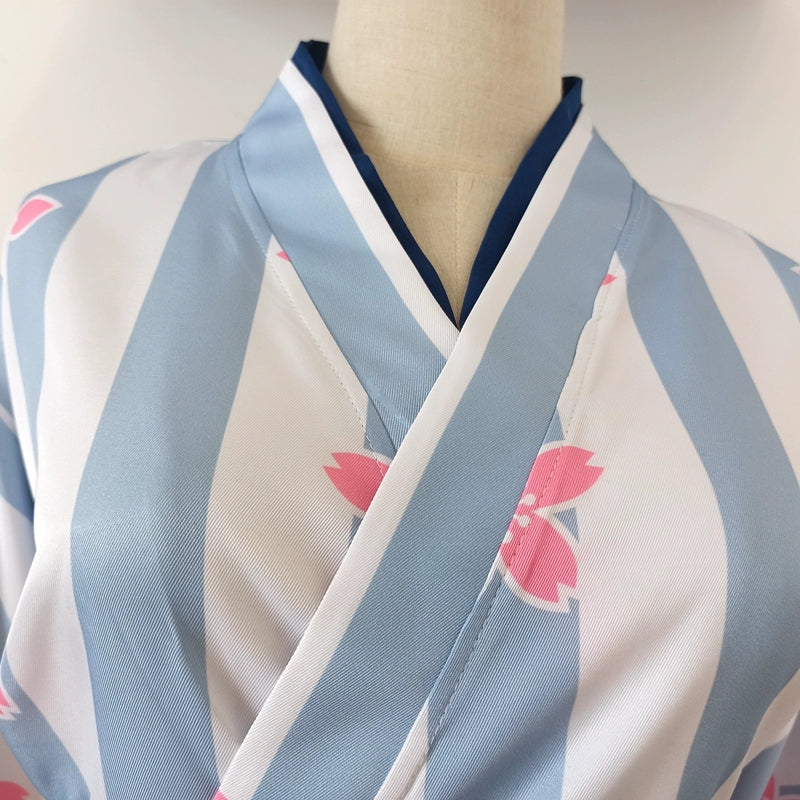 Striped Kimono Top and Blue Hakama Set