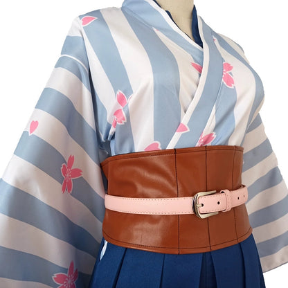 Striped Kimono Top and Blue Hakama Set