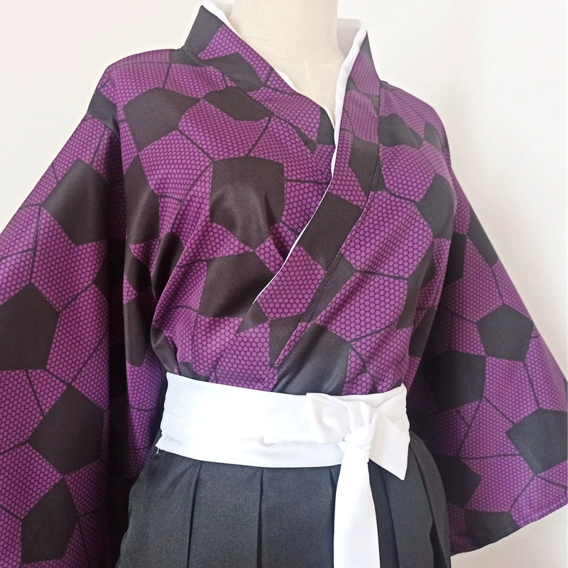 Purple Kimono and Black Hakama Set