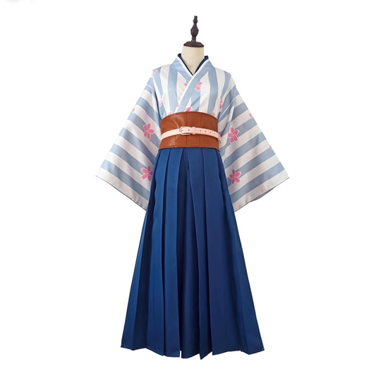 Striped Kimono Top and Blue Hakama Set