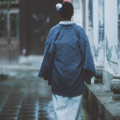 Blue Women Lace Kimono Cardigan