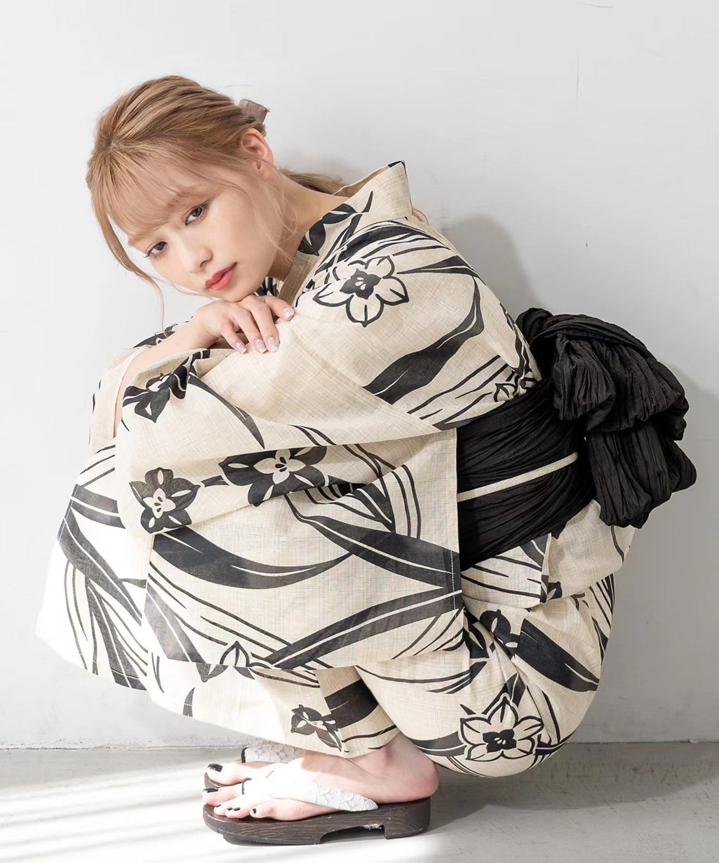Women Kikyo Yukata Robe and Obi Belt Set