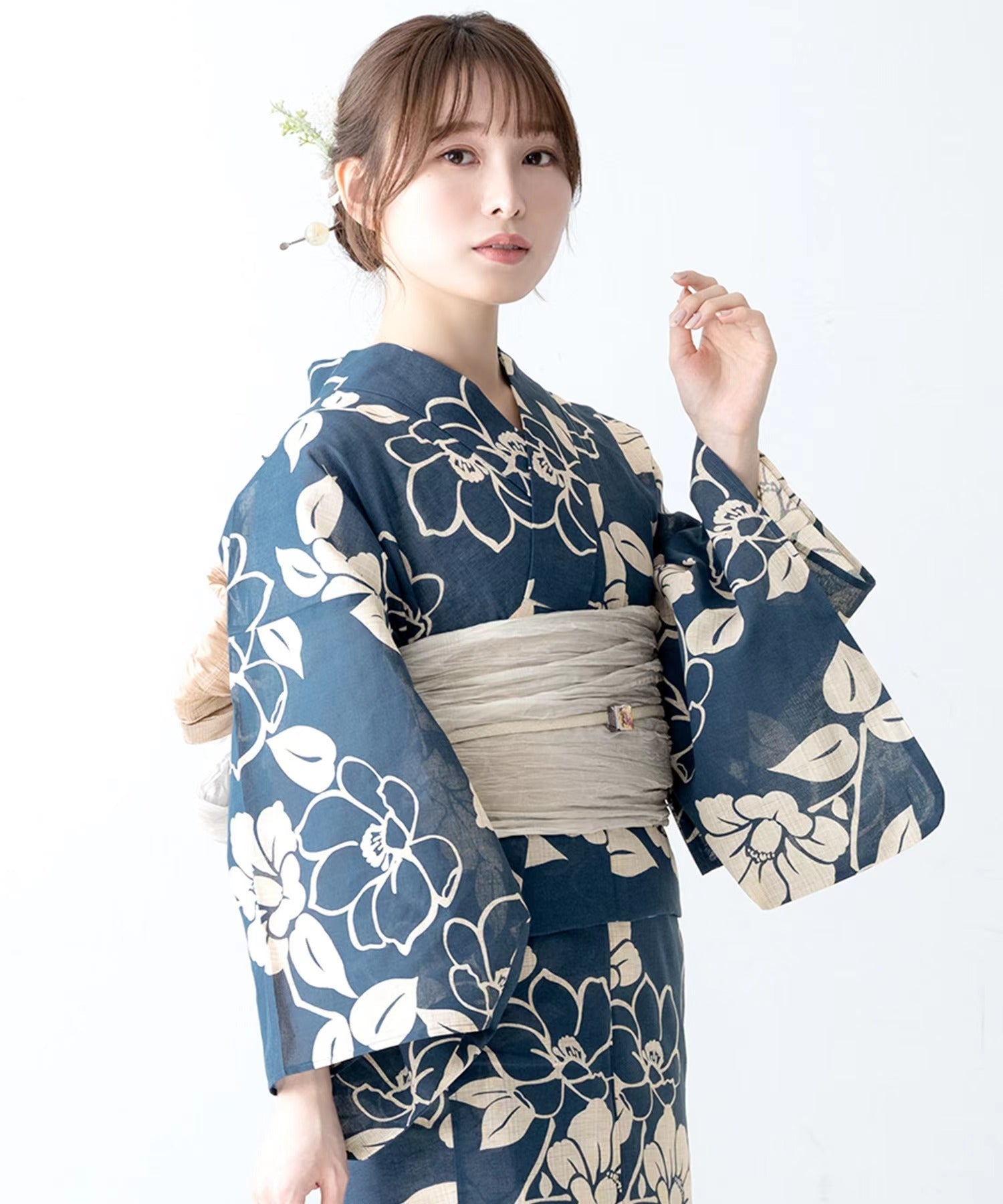 Women Tsubaki Yukata Robe and Obi Belt Set