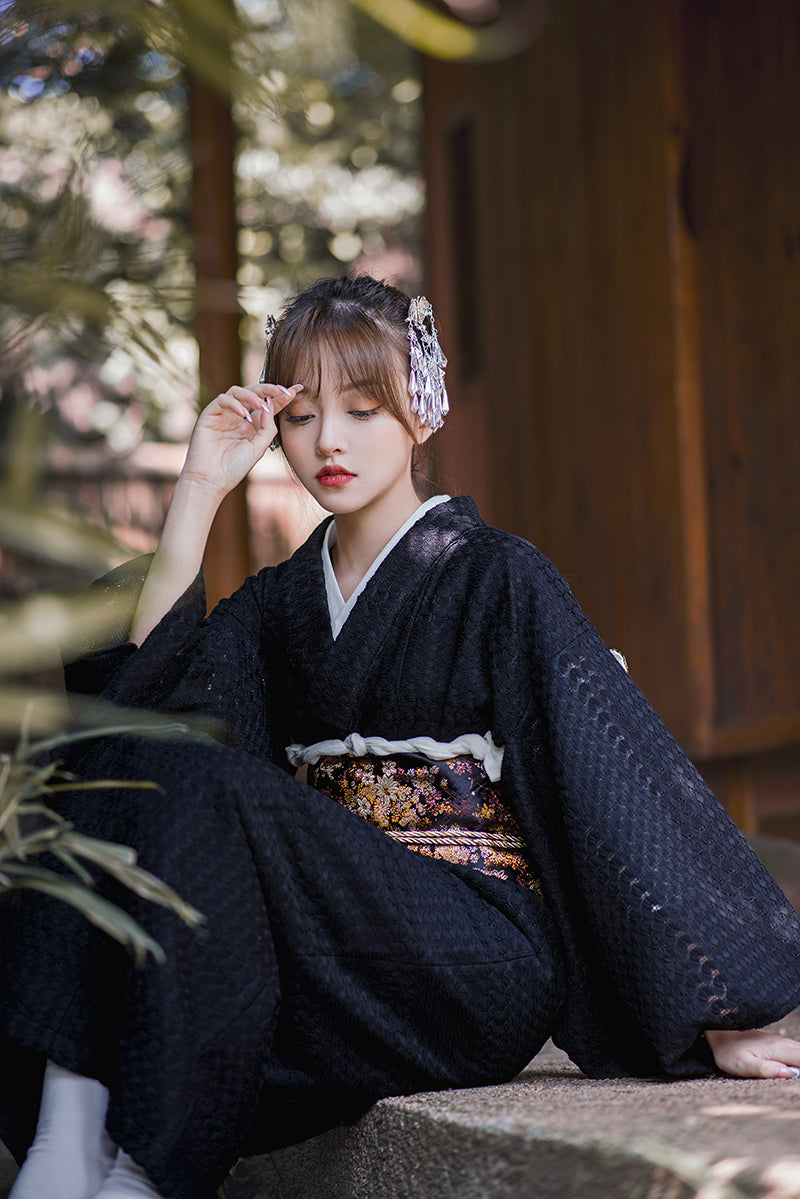 Black Lace Women Vintage Yukata