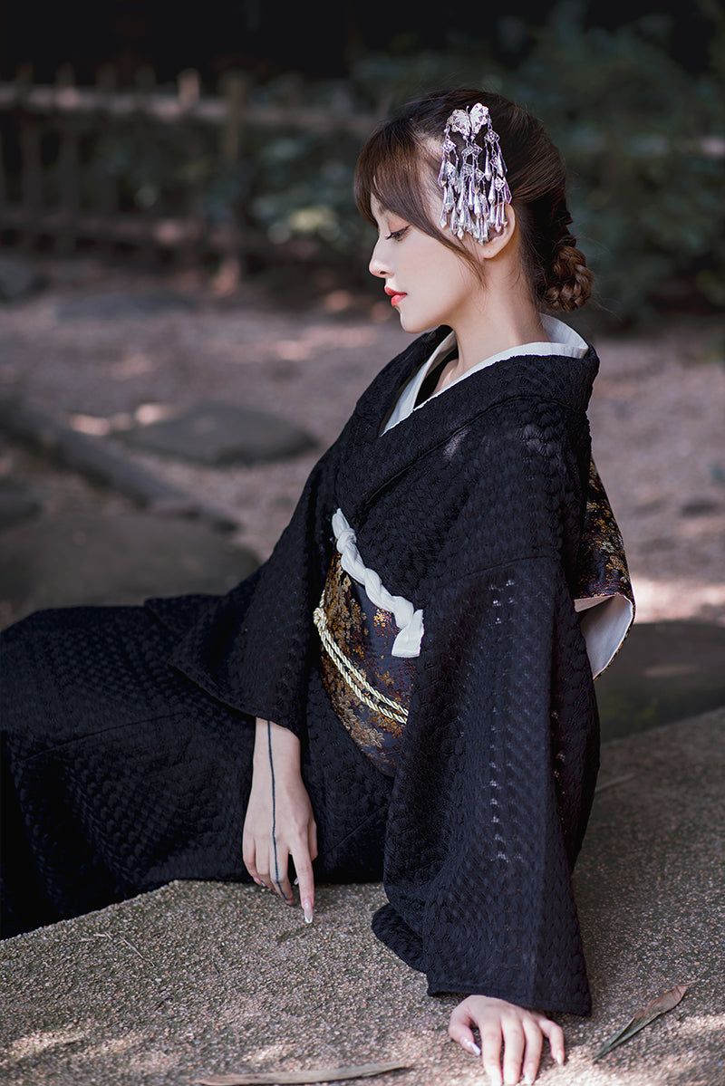 Black Lace Women Vintage Yukata