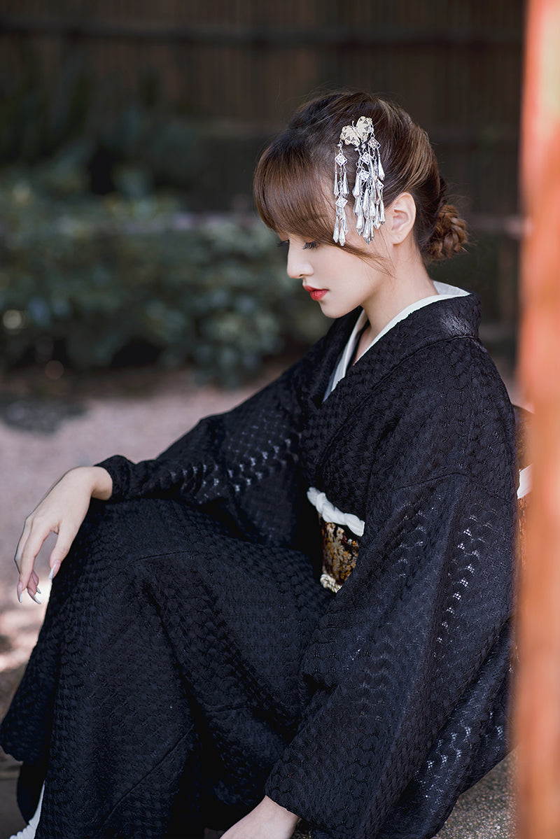 Black Lace Women Vintage Yukata