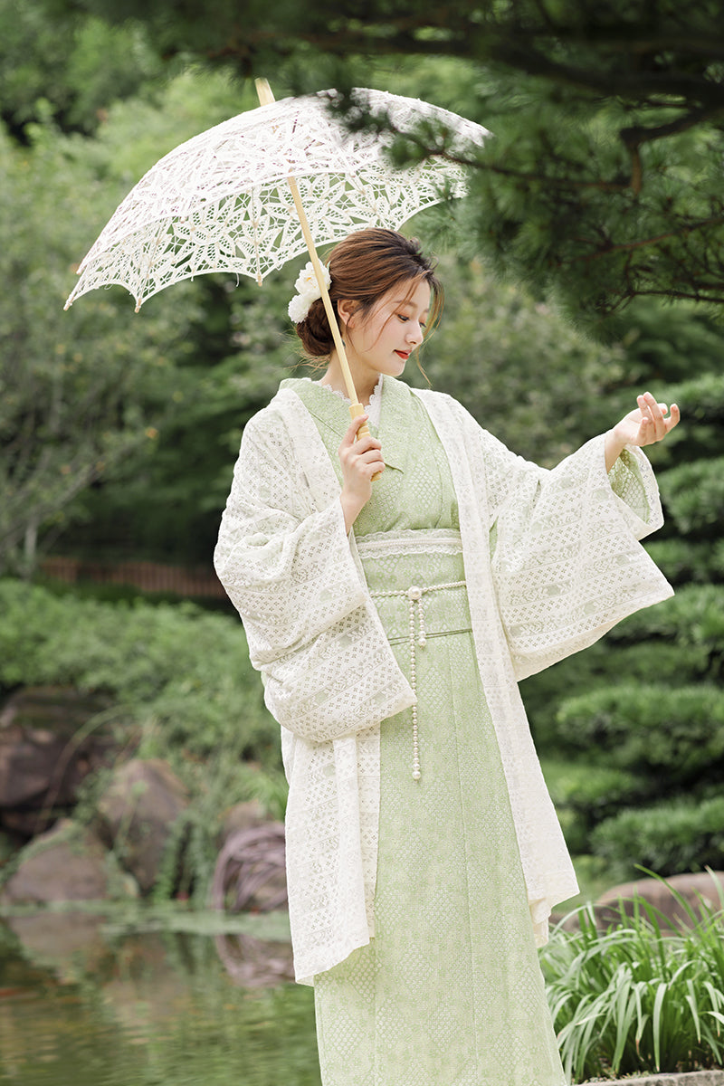 Green Pre-Tied Lace Obi Yukata Waistband