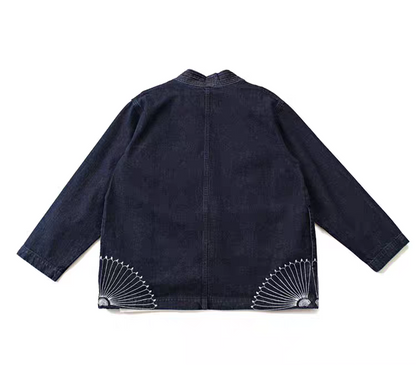 Embroidery Washed Denim Kimono Jacket