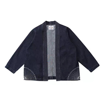 Embroidery Washed Denim Kimono Jacket