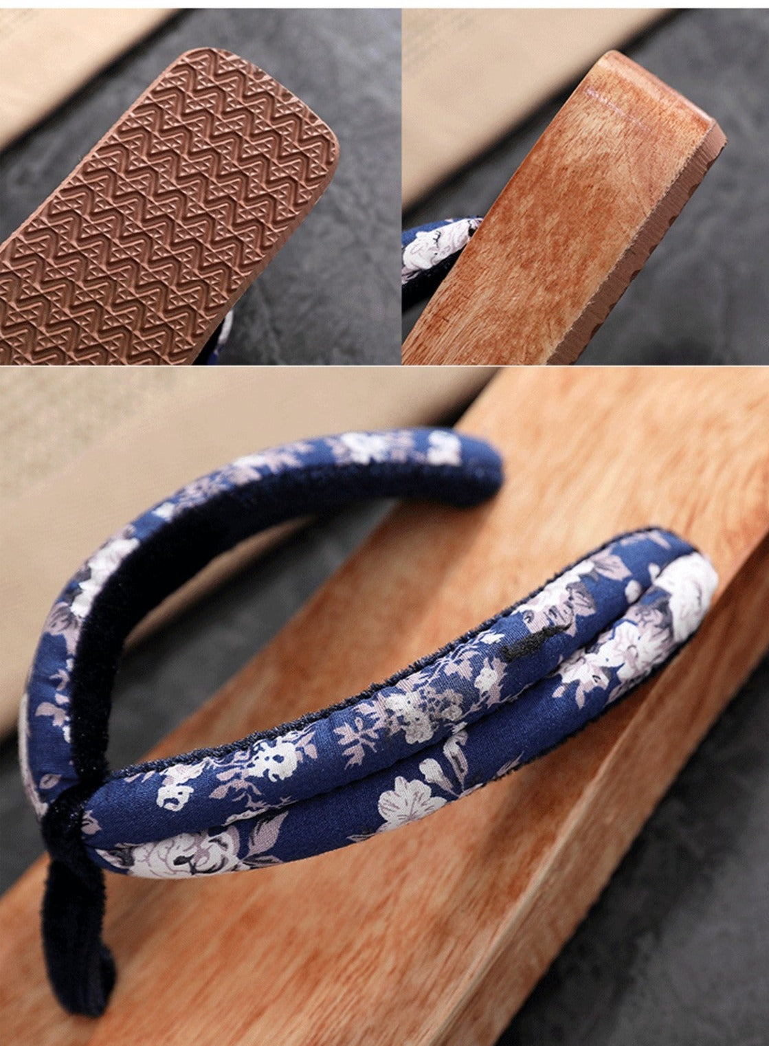 Kimono Wooden Platform Sandals [Blue Flower]