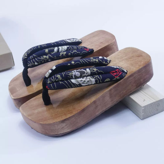 Kimono Wooden Platform Sandals [White Koi]