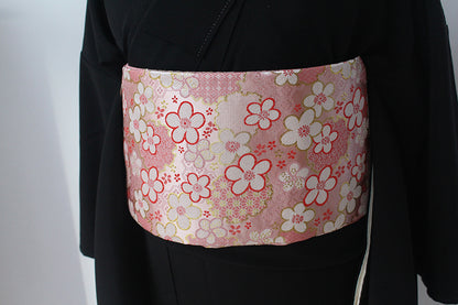 Pink Pre-Tied Brocade Obi Yukata Waistband