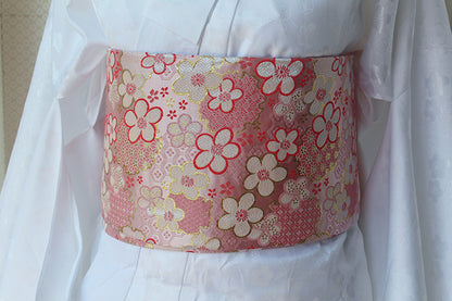 Pink Pre-Tied Brocade Obi Yukata Waistband