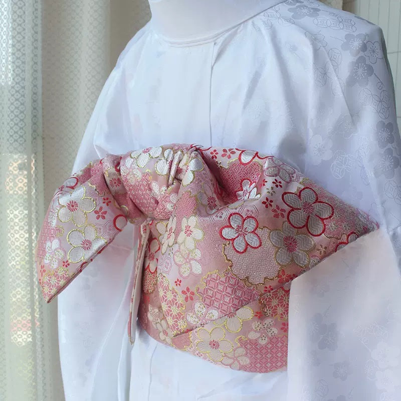 Pink Pre-Tied Brocade Obi Yukata Waistband