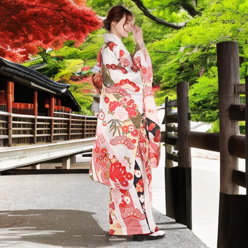 Women Sakura Fan Yukata and Obi Belt Set