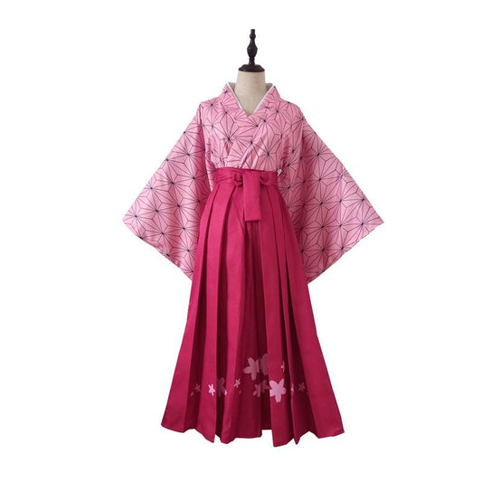 Pink Hemp Leaf Kimono and Hakama Set