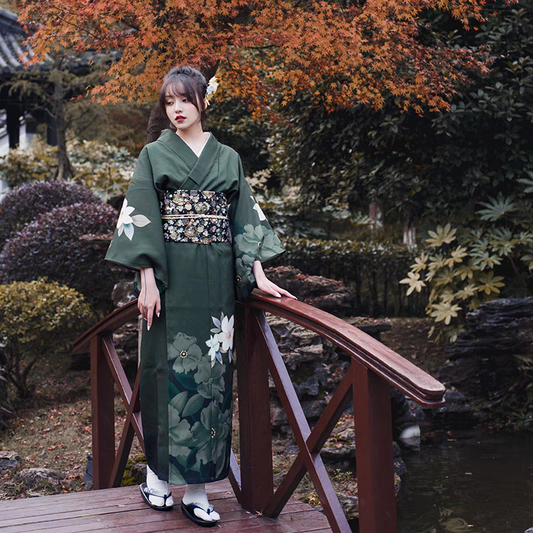 Dark Green Women Traditional Ceremony Yukata