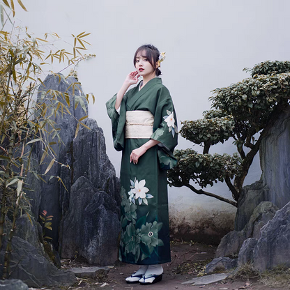 Dark Green Women Traditional Ceremony Yukata