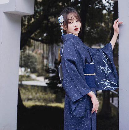 Dark Blue Women Traditional Ceremony Yukata