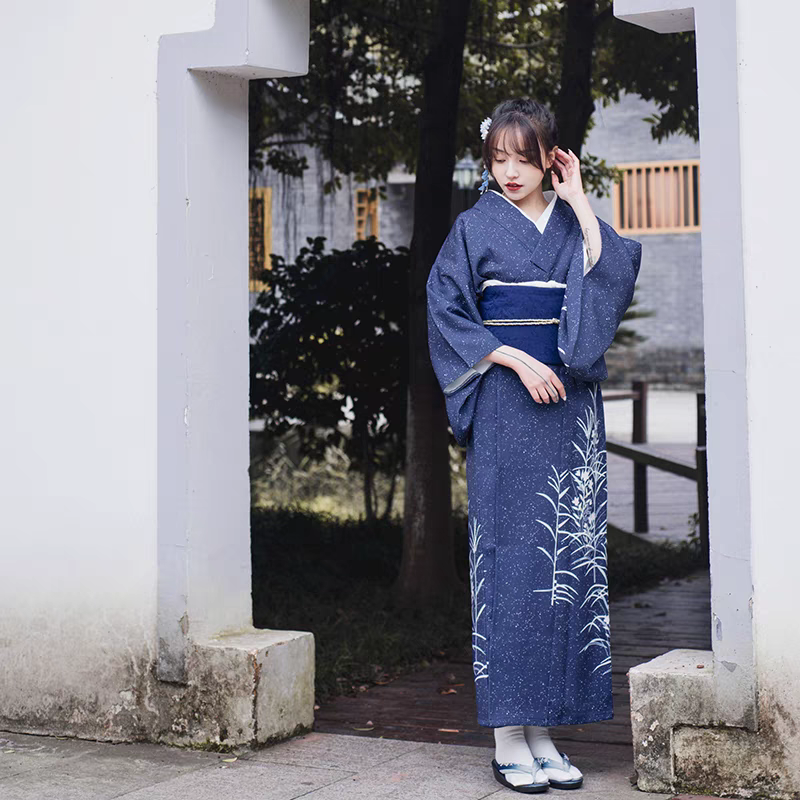 Dark Blue Women Traditional Ceremony Yukata