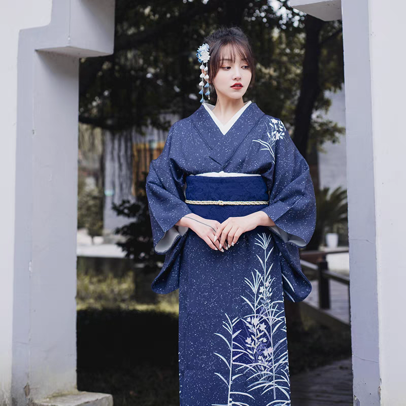 Dark Blue Women Traditional Ceremony Yukata