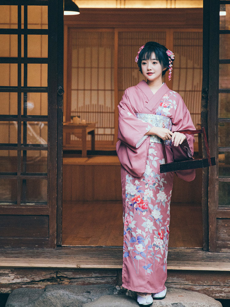 Women Pink Blossom Yukata Robe