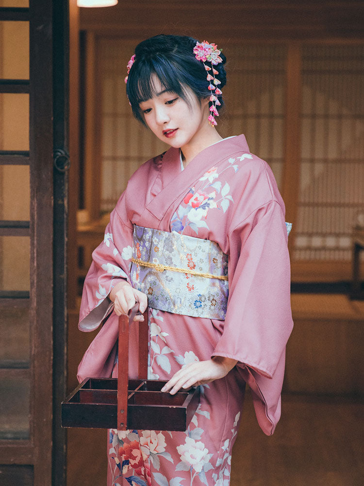 Women Pink Blossom Yukata Robe