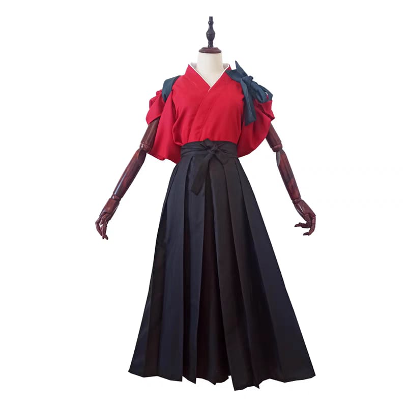 Red Workwear and Black Hakama Set