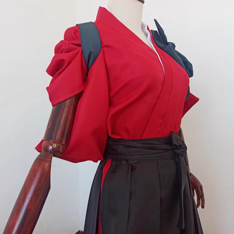 Red Workwear and Black Hakama Set