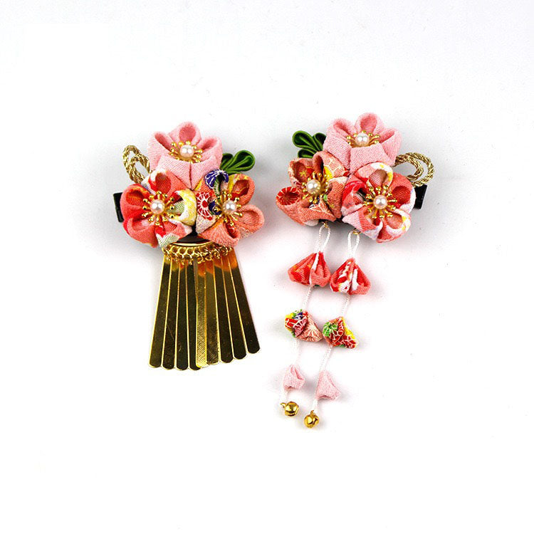 Handmade Tsumami Kanzashi Hair Clip 2 Pieces Set 【Pink Sakura】