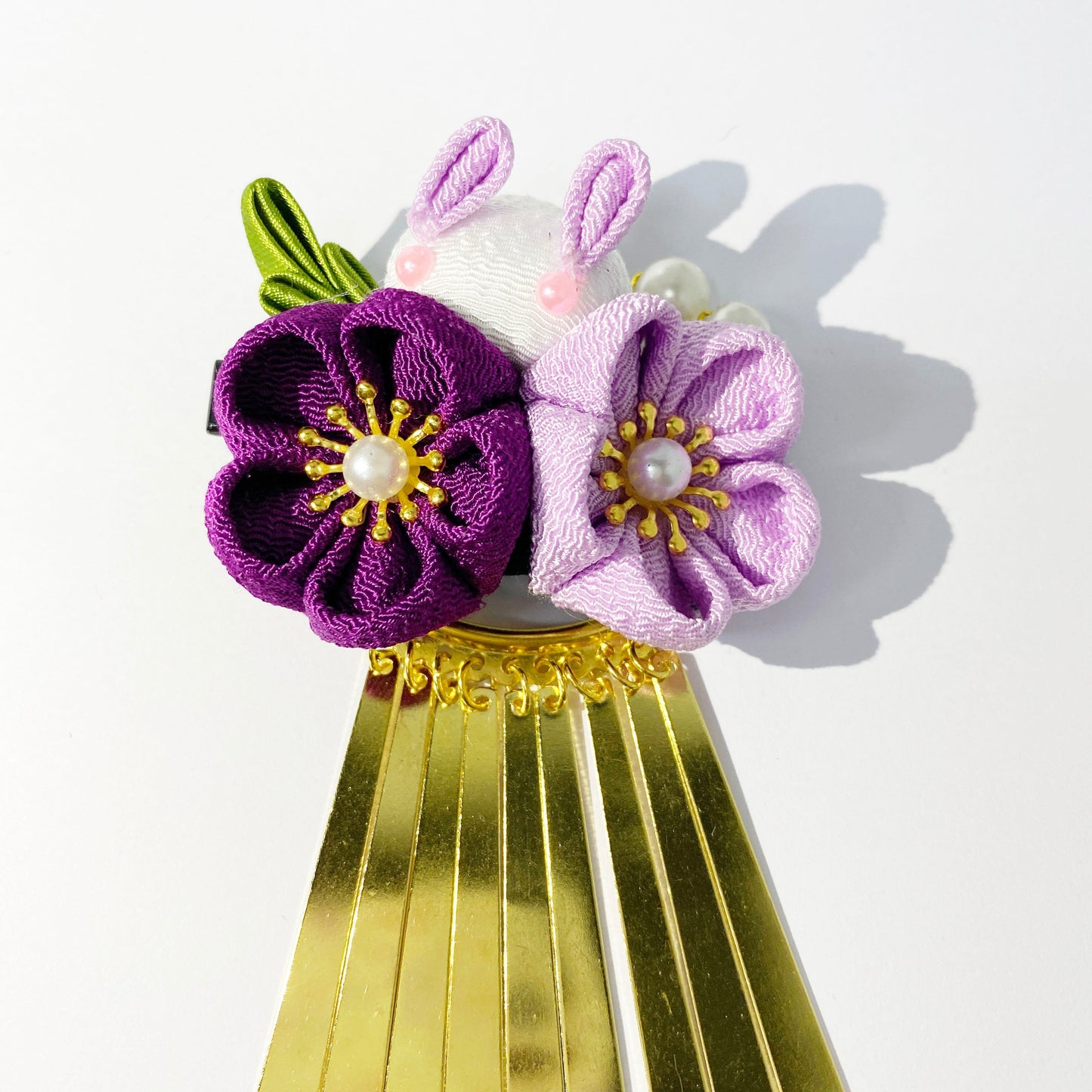 Handmade Tsumami Kanzashi Hair Clip 2 Pieces Set 【Purple Sakura x Rabbit】