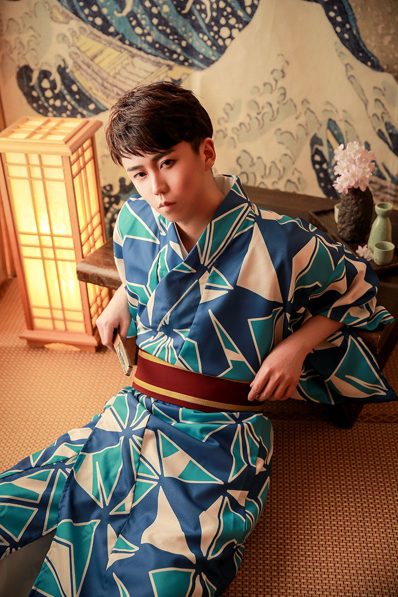Japanese Robe Pattern Men Male Japanese Kimono Patterns Green Crests & Kanji Mens Kimono – Iki