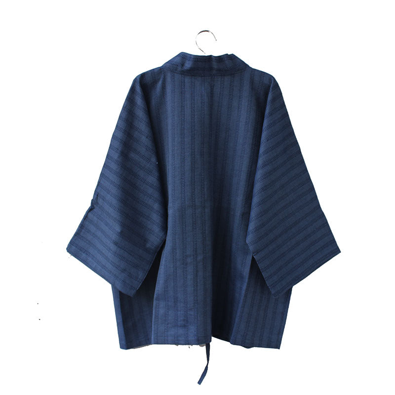 Women Blue Stripe Kimono Jacket Haori