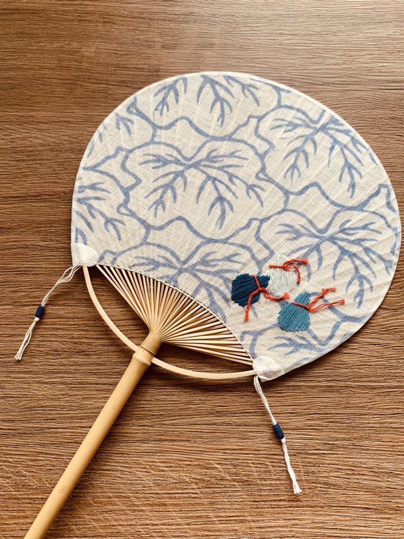 Hand Dyed Uchiwa Hand Fan 【Calabash Leaves】