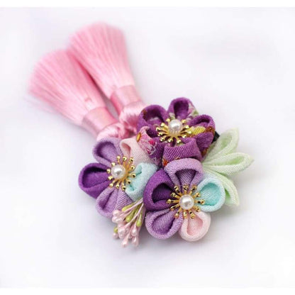 Accessory | Handmade Japanese Traditional Tsumami Kanzashi Hair Clip [Sakura Blossom X Hand Fan] | Foxtume