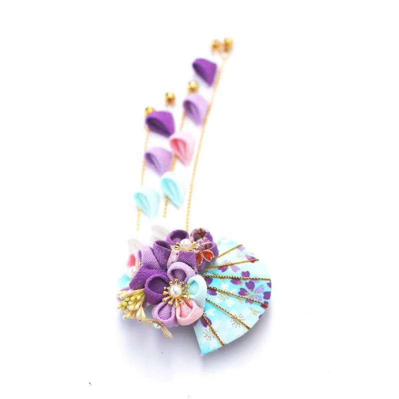 Accessory | Handmade Japanese Traditional Tsumami Kanzashi Hair Clip [Sakura Blossom X Hand Fan] | Foxtume