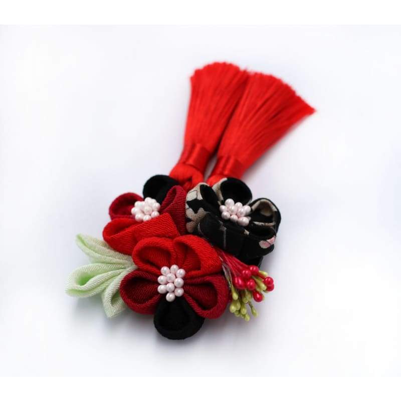 Accessory | Handmade Japanese Traditional Tsumami Kanzashi Hair Clip [Sakura Blossom X Hand Fan] | Foxtume