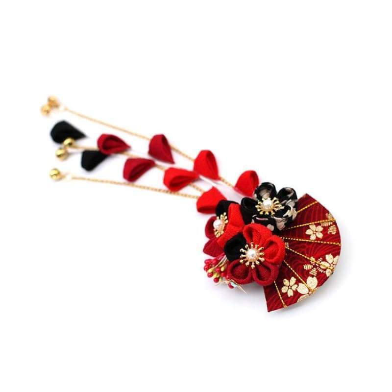 Accessory | Handmade Japanese Traditional Tsumami Kanzashi Hair Clip [Sakura Blossom X Hand Fan] | Foxtume