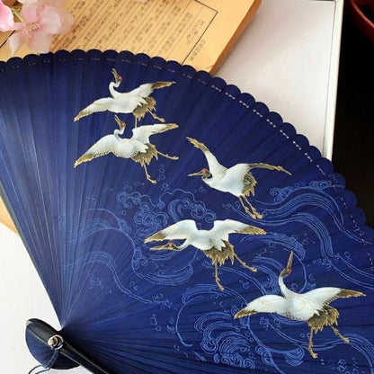 Japanese Folding Fan 【Cranes and Japanese Wave】