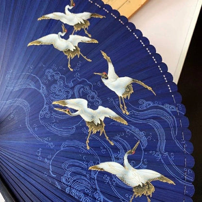 Japanese Folding Fan 【Cranes and Japanese Wave】