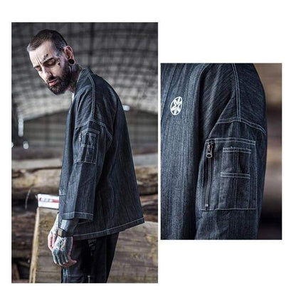 Men's Denim Haori Kimono Jacket - Kimura Fox