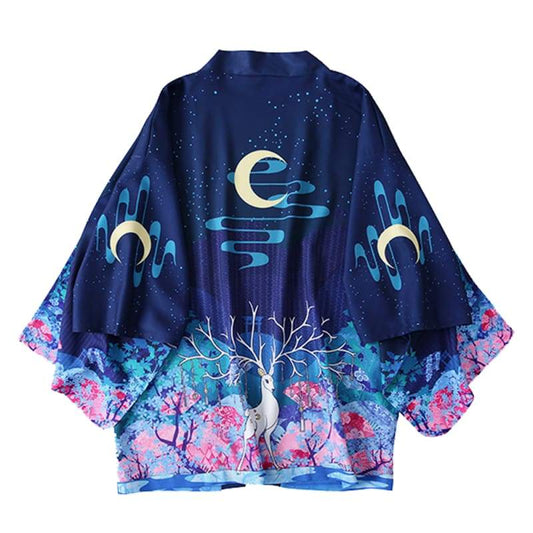 Haori | Reindeer Under The Moon Kimono Cardigan 