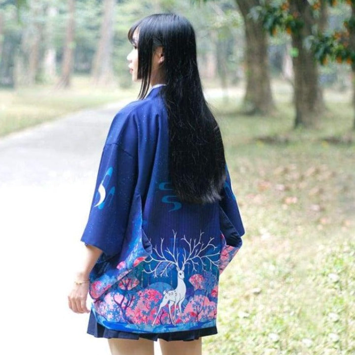 Haori | Reindeer Under The Moon Kimono Cardigan 