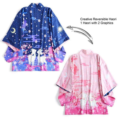 Reversible Day & Night Deer Kimono Cardigan