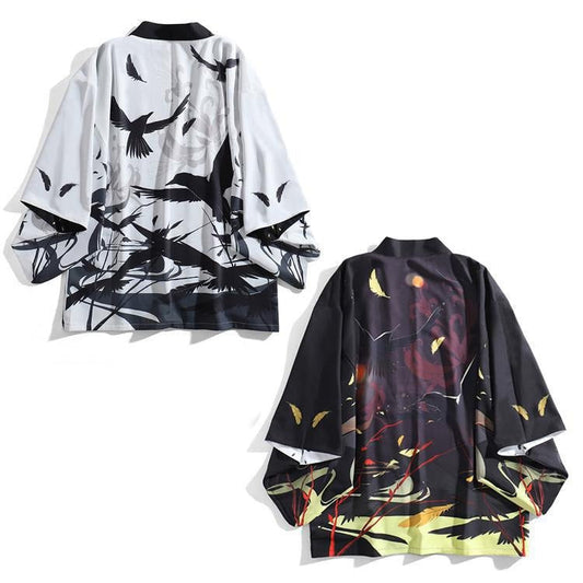 Black and White Raven Reversible Kimono Cardigan