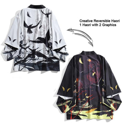 Black and White Raven Reversible Kimono Cardigan