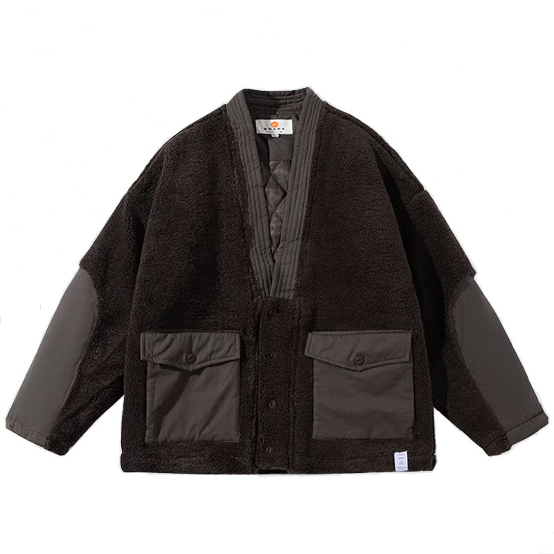 Shearling Button-Up Cotton Quilted Kimono Jacket