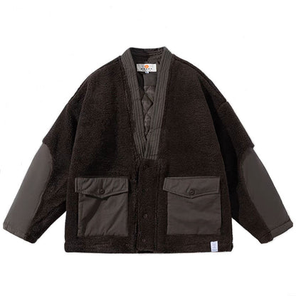 Shearling Button-Up Cotton Quilted Kimono Jacket