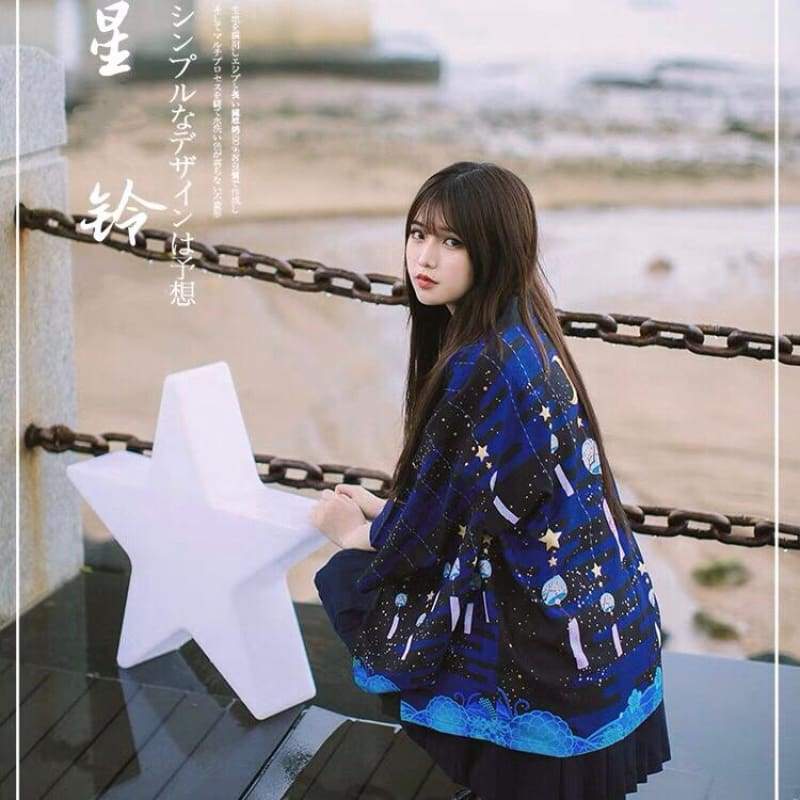 Haori | Starry Wind Chime Kimono Cardigan | Foxtume